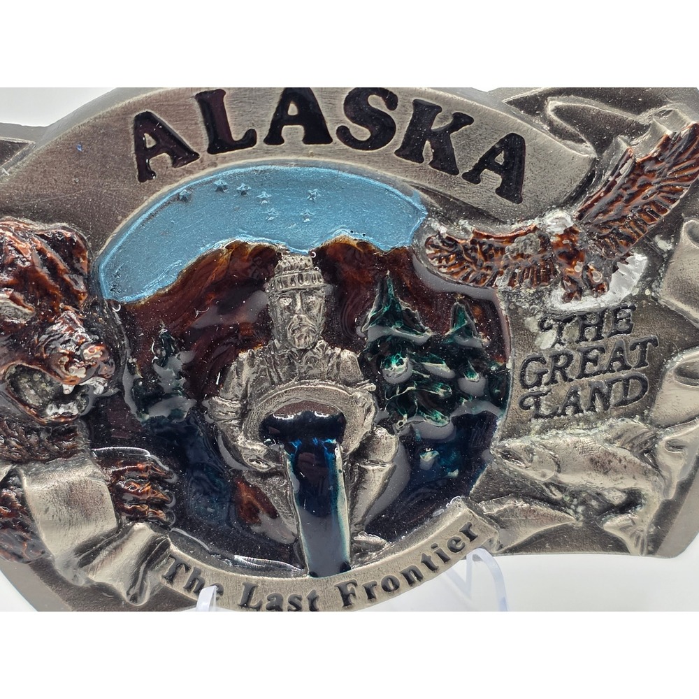 Vintage 1985 Alaska The Great Land Belt Buckle Great American Buckle Co 1632 USA